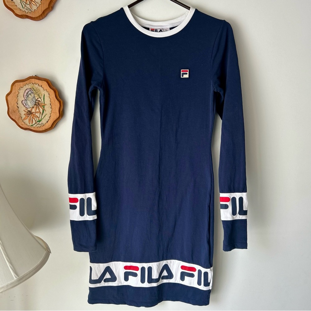 Fila Women's Long Sleeve Dress in Navy and White